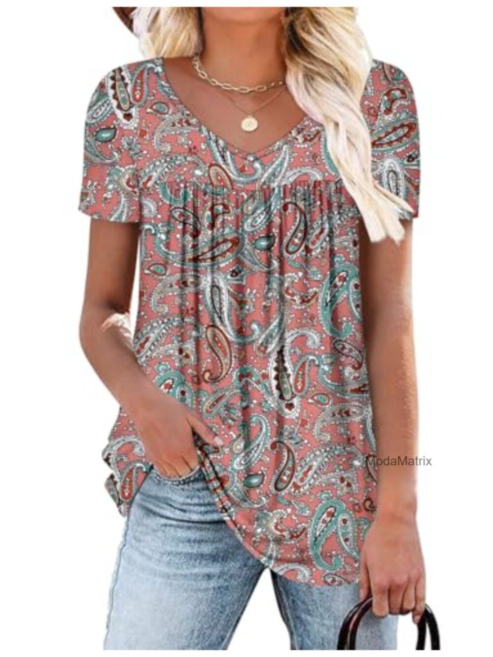 Plus Size Short Sleeve Boho Tunic Top Loose Fit Blouse Summer